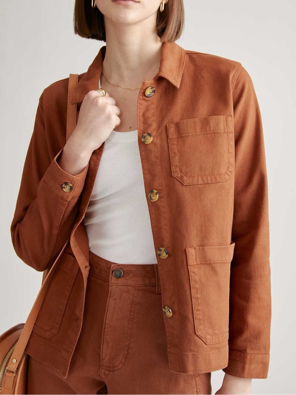Quince Women's Organic Comfort Stretch Chore Jacket Rust Small S NWOT - Picture 1 of 13